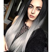 Sweety Ombre Silver grey Long Straight Synthetic Wig