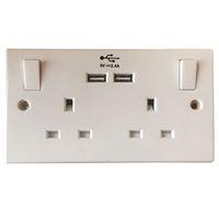 Switched Socket 2 Gang 13A with 2 x USB