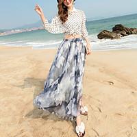 swing floral skirts beach holiday boho mid rise maxi elasticity polyes ...