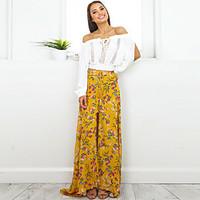 Swing Print Split Skirts, Casual/Daily Beach Holiday Boho High Rise Maxi Drawstring Cotton Inelastic Spring Summer