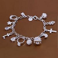 Sweet 18.5cm Women\'s Silver Copper Charm Bracelet(Silver)(1 Pc) Jewelry Christmas Gifts