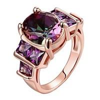 Sweet Big Round Bling Purple Cubic Zircon Ring for Women Girls Christmas Party Gift Fashion Jewelry Engagement Wedding Ring