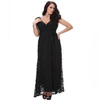 sweet curve womens lace beach loose swing dress solid deep v midi slee ...