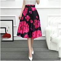 Swing Floral Skirts, Beach Holiday Boho Mid Rise Maxi Elasticity Polyester Inelastic Spring Summer