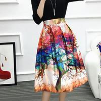 Swing Floral Skirts, Beach Holiday Boho Mid Rise Maxi Elasticity Polyester Inelastic Spring Summer