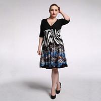 sweet curve womens holiday plus size boho swing dress print v neck kne ...