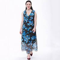 sweet curve womens plus size boho chiffon dress print deep v maxi slee ...