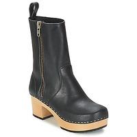 swedish hasbeens zip it plateau womens low ankle boots in black