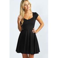 Sweetheart Neck Skater Dress - black