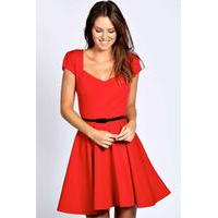 sweetheart neck skater dress red