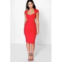 Sweetheart Bodice Cut Out Midi Dress - red