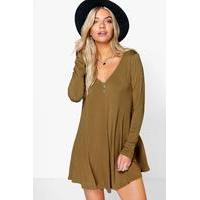 Swing Style Long Sleeve Playsuit - olive