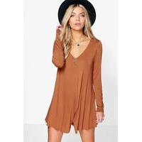 Swing Style Long Sleeve Playsuit - tan