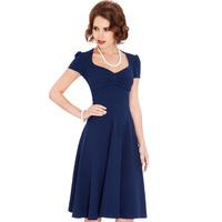 Sweetheart Neckline Short Sleeved Midi Dress - Navy