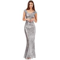 Sweetheart Neckline Sequin Pleated Maxi Dress - Gunmetal