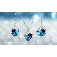 Swarovski Elements Blue Crystal Heart Duo Set