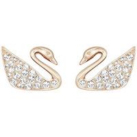 swarovski swan mini pierced earrings white rose gold plated