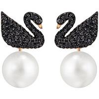 Swarovski Iconic Swan Pierced Earring Jackets Black Rose gold-plated