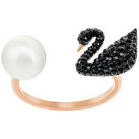 Swarovski Iconic Swan Ring, Black Black Rose gold-plated