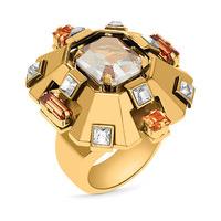 swarovski cristaux deco large ring gold plating brown gold plated