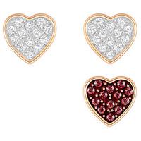 Swarovski Crystal Wishes Heart Pierced Earring Set, Red White Rose gold-plated