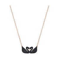 swarovski iconic swan double necklace black black rose gold plated