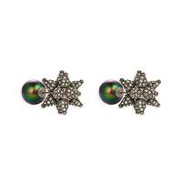 swarovski kalix double stud pierced earrings gunmetal plating green
