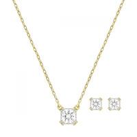 swarovski abstract gold plated squared crystal pendant and earring set ...