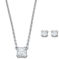 Swarovski Attract Clear Square Pendant and Stud Earring Set 5033022