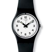 swatch ladies black rubber strap white round dial watch lb153