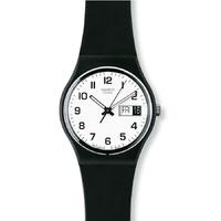 swatch gents black rubber strap white dial with date watch gb743