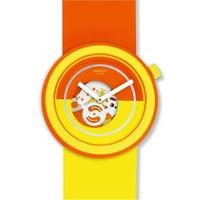 swatch popover yellow orange skeletal dial strap watch pno100