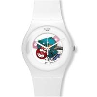 Swatch White Lacquered Skeleton Dial Watch SUOW100