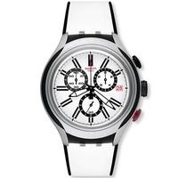 Swatch Mens Black Wheel White Chronograph Strap Watch YYS4005