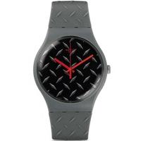 swatch mens text ure grey strap watch suom102