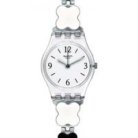 swatch ladies clovercheck two colour bracelet watch lk367g