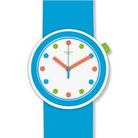 swatch poppingpop light blue strap watch pnw102