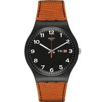 swatch unisex faux fox orangeblack dial strap watch suob709