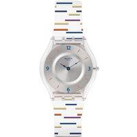 swatch thin liner white strap watch sfe108