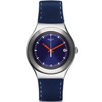 Swatch Unisex Blue Bienne Leather Strap Watch YGS468