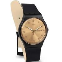 swatch unisex golden friend black strap watch suob716