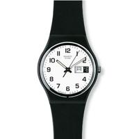 swatch gents black rubber strap white dial with date watch gb743