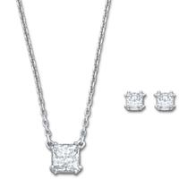 Swarovski Attract Clear Square Pendant and Stud Earring Set 5033022