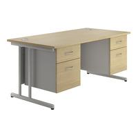 sylvan cantilever rectangular desk with double pedestal maple self ass ...