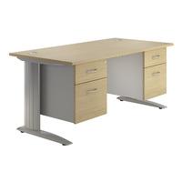 Sylvan Cantilever Premium Rectangular Desk with Double Pedestal Maple Self Assembly Required