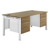 Sylvan Bench Rectangular Desk with Double Pedestal Walnut White Leg Professional Assembly Included