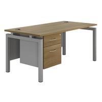 Sylvan Bench Rectangular Desk with Single Pedestal Walnut Silver Leg 160cm Self Assembly Required