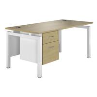 Sylvan Bench Rectangular Desk with Single Pedestal Natural Oak White Leg 160cm Professional Assembly Included