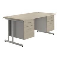 Sylvan Cantilever Rectangular Desk with Double Pedestal Natural Oak Self Assembly Required