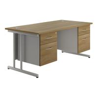 Sylvan Cantilever Rectangular Desk with Double Pedestal Walnut Self Assembly Required